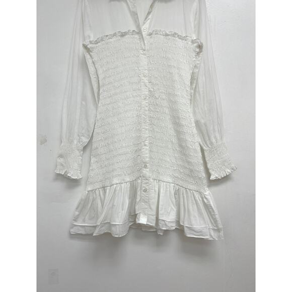 Veronica Beard Jeans Kelsey Smocked Bodice Combo Flounce Hem Shirt Dress Size 6 - Picture 7 of 13